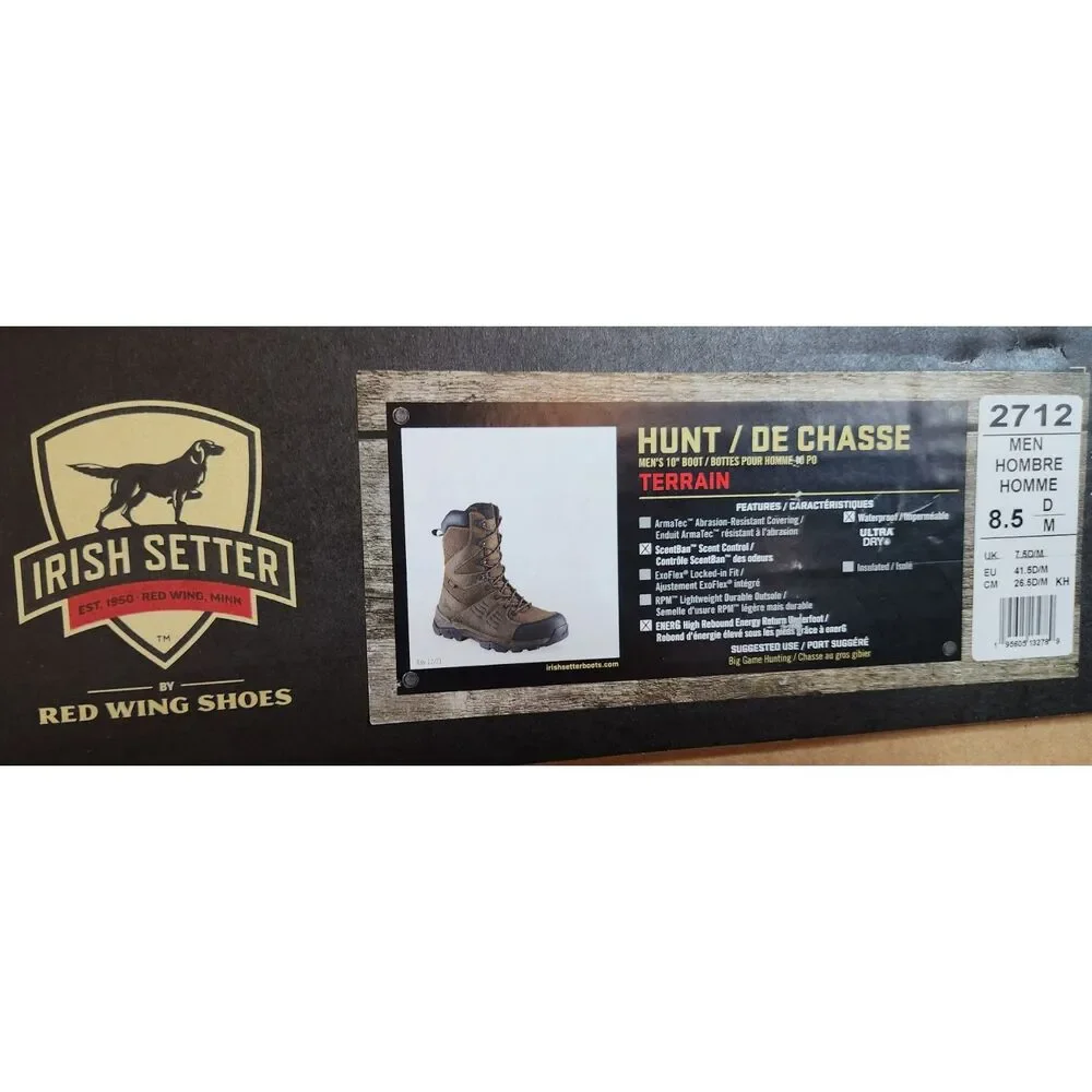 Irish Setter by Red Wing Hunt Terrain Men’s 8.5 Waterproof Boots Brown